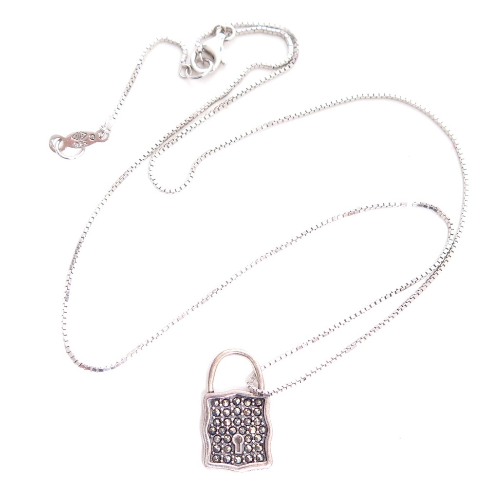 Sterling Silver 925 Abalone Shell Reversible Padlock Necklace Box Chain 18 Inch - Picture 2 of 7
